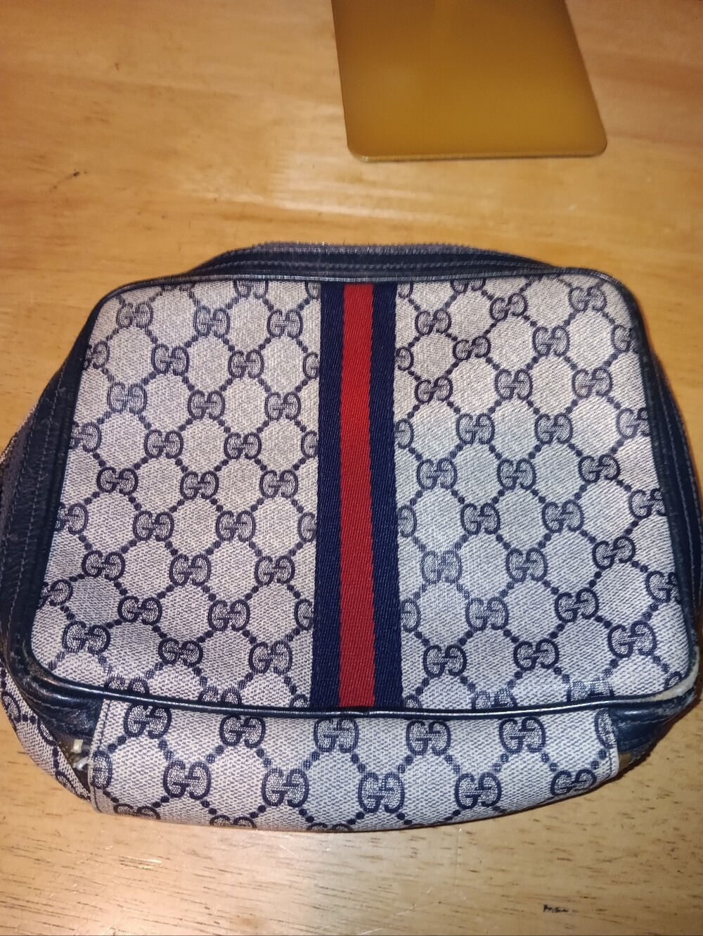 Gucci GG Vintage Monogram Navy Web Zip Pouch